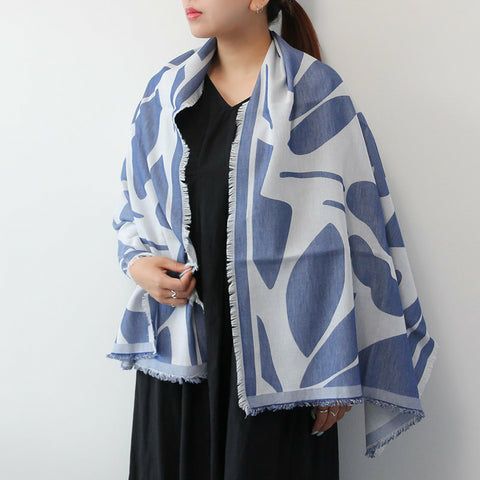 Sarahbel cotton stole Leaves Blue サラベル コットン ストール リーヴス ブルー SAB-cot-stole-leaves-blue