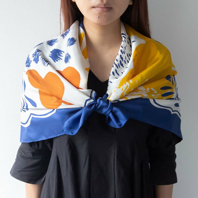 Sarahbel Silk Scarf Garden Blue サラベル シルクスカーフ ガーデン ブルー SAB-scarf-garden-blue-ss-gar