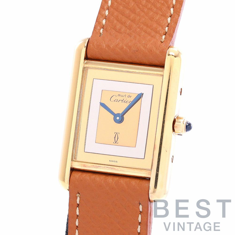 中古】CARTIER MUST TANK SMALL MODEL VERMEIL TRINITY DIAL 