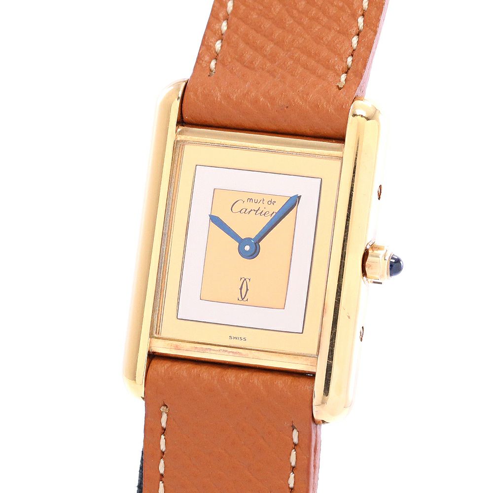 中古】CARTIER MUST TANK SMALL MODEL VERMEIL TRINITY DIAL 