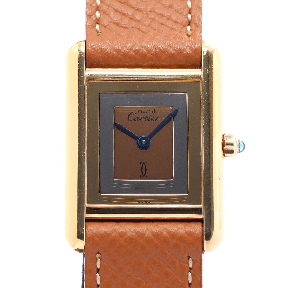中古】CARTIER MUST TANK SMALL MODEL VERMEIL TRINITY DIAL 