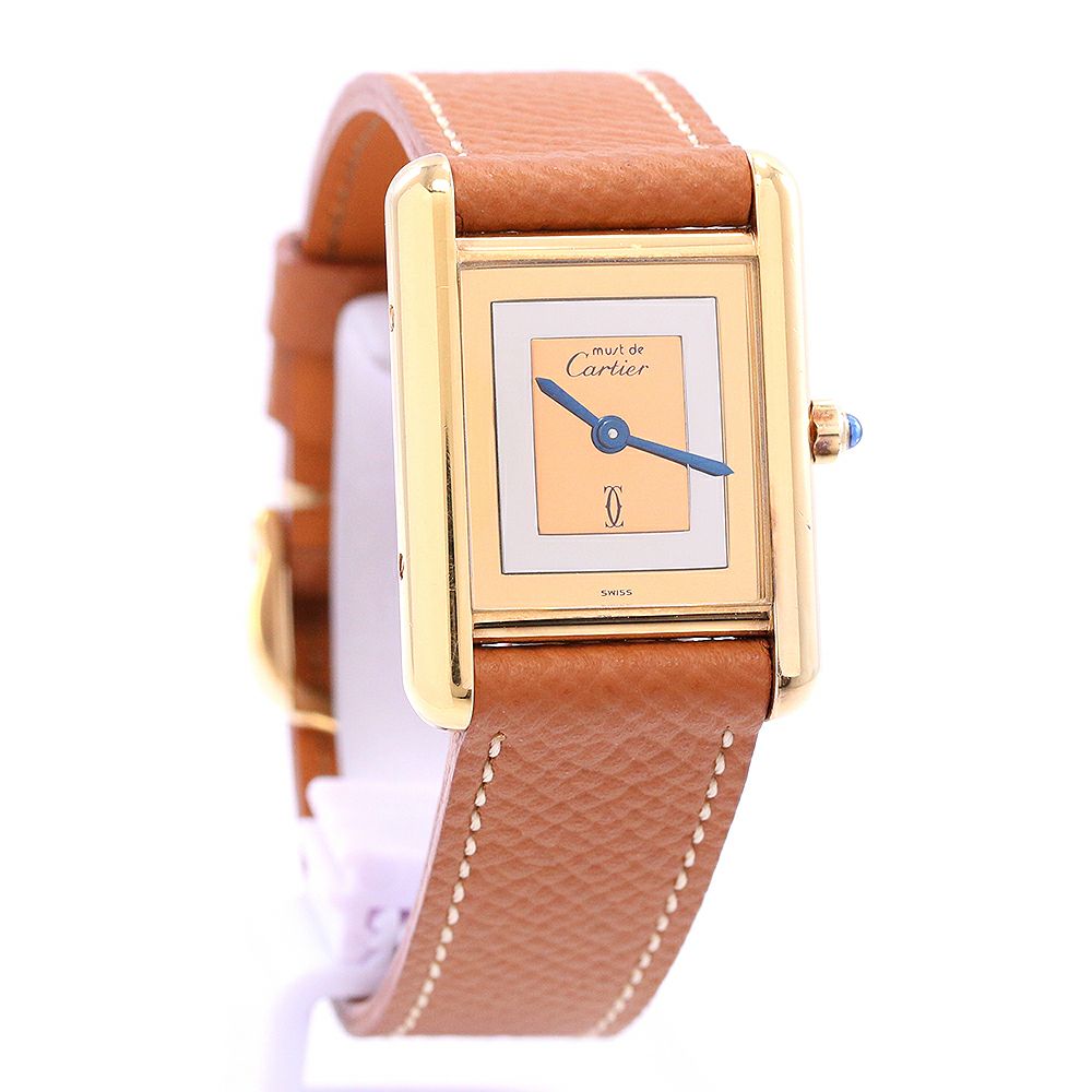【中古】CARTIER MUST TANK SMALL MODEL VERMEIL TRINITY DIAL カルティエ マストタンクSM ヴェルメイユ トリニティダイヤル 366001
