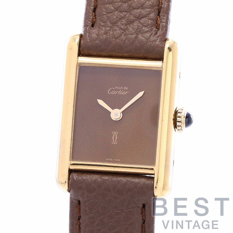 中古】CARTIER MUST TANK SMALL MODEL VERMEIL TORTOISE SHELL DIAL 