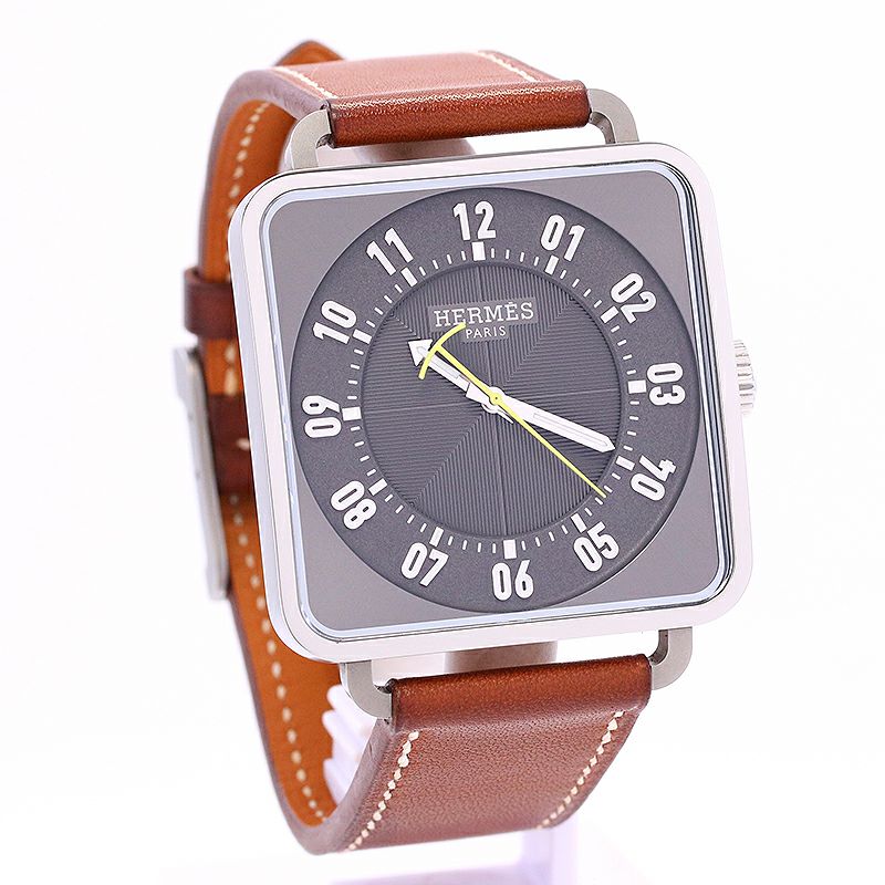 HERMES エルメス CarreH カレアッシュ ブラック 自動巻 腕時計 中古  