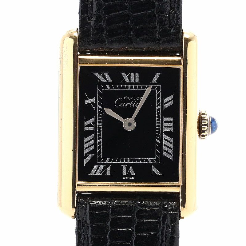 中古】CARTIER MUST TANK SMALL MODEL VERMEIL BLACK ROMAN DIAL ...