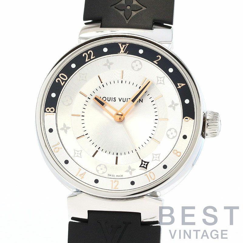 中古】LOUIS VUITTON TAMBOUR MOON DUAL TIME BLACK & WHITE ルイ・ヴィトン タンブール ムーン  デュアルタイム ブラック＆ホワイト 39.5MM QA105Z｜ヴィンテージブランド｜時計・腕時計の通販サイトBEST ISHIDA（正規・中古販売店）