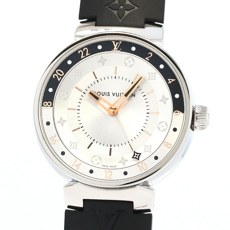 【中古】LOUIS VUITTON TAMBOUR MOON DUAL TIME BLACK & WHITE , ルイ・ヴィトン タンブール ムーン  デュアルタイム ブラック＆ホワイト 39.5MM , QA105Z