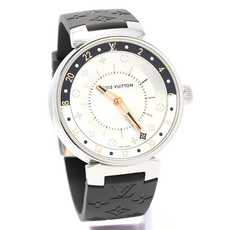 中古】LOUIS VUITTON TAMBOUR MOON DUAL TIME BLACK & WHITE ルイ 
