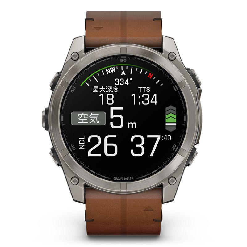 GARMIN fenix 8 Sapphire AMOLED 51mm Ti / Chestnut Leather Band ガーミン フェニックス8 サファイア アモレッド 51mm Ti / チェスナット レザーバンド 010-02905-81