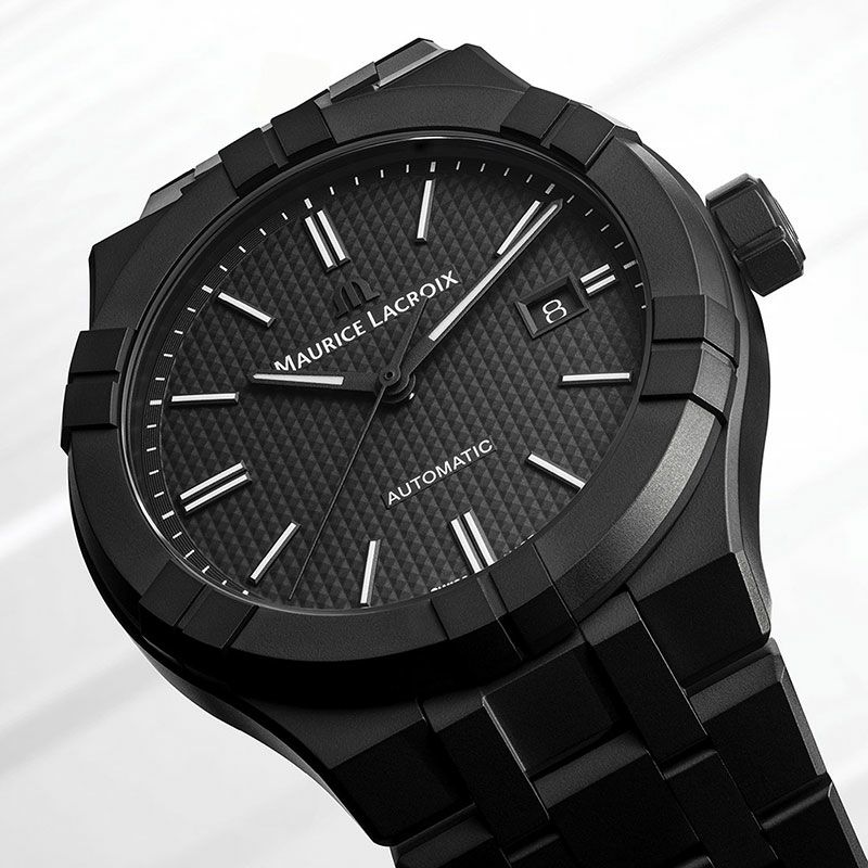 【美品】モーリスラクロア アイコン オート 42mm ブラック 自動巻腕時計 MAURICE LACROIX AIKON AUTOMATIC CERAMIC 42MM モーリス
