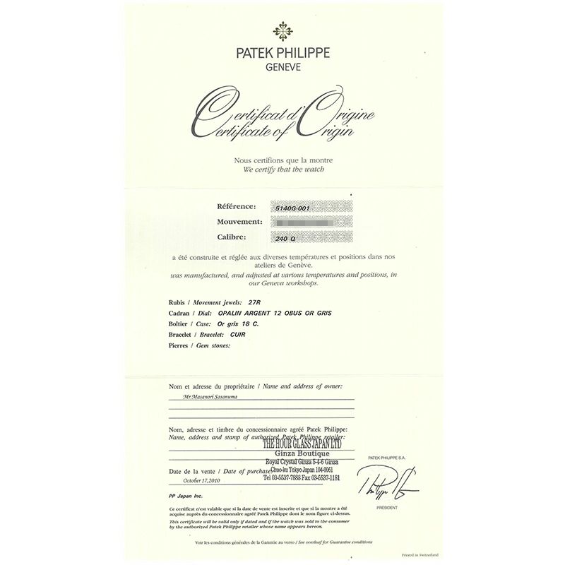 【中古】PATEK PHILIPPE GRAND COMPLICATIONS PERPETUAL CALENDAR パテック・フィリップ グランド・コンプリケーション 永久カレンダー 5140G-001