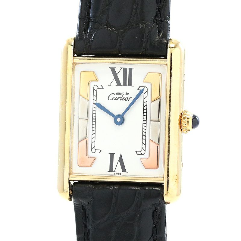中古】CARTIER MUST TANK LARGE MODEL VERMEIL TRINITY DIAL  