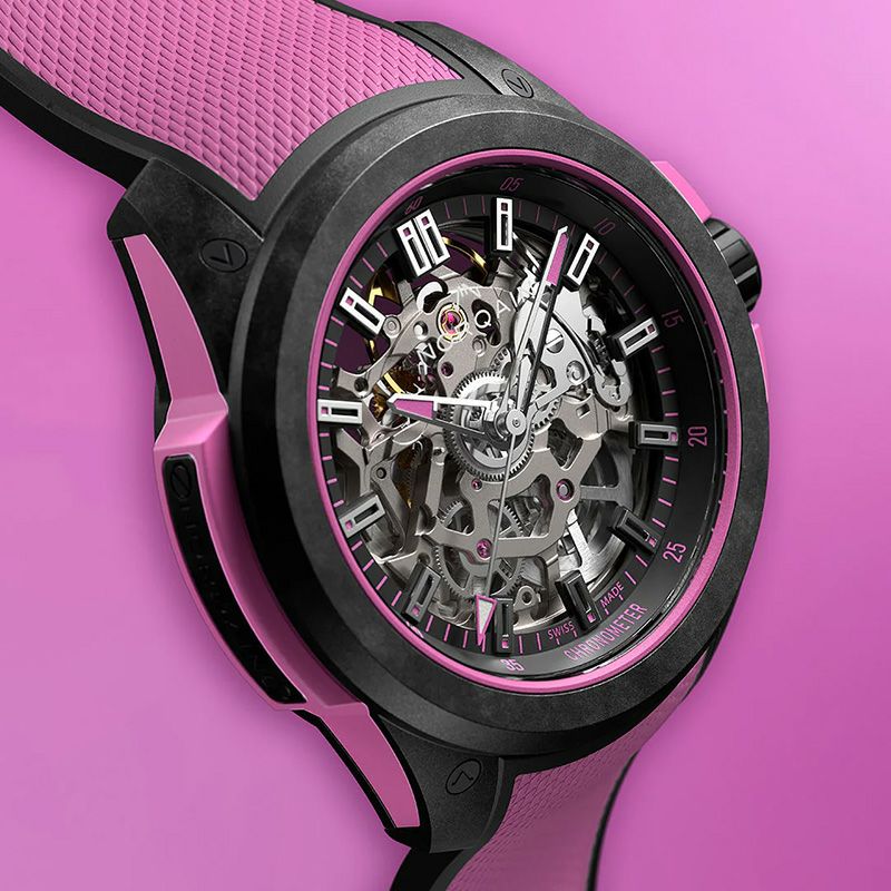 NORQAIN <br>WILD ONE SKELETON 39MM HYPER PINK <br>ノルケイン <br>ワイルドワン スケルトン 39mm ハイパーピンク <br>NNQ3001QBPI1AS/B003