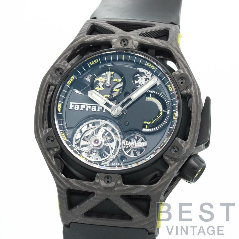【中古】HUBLOT  <br>TECHFRAME FERRARI TOURBILLON CHRONOGRAPH LIMITED TO 70  <br>ウブロ <br>テクフレーム フェラーリ トゥールビヨン クロノグラフ 世界限定70本 <br>408.QU.0129.RX