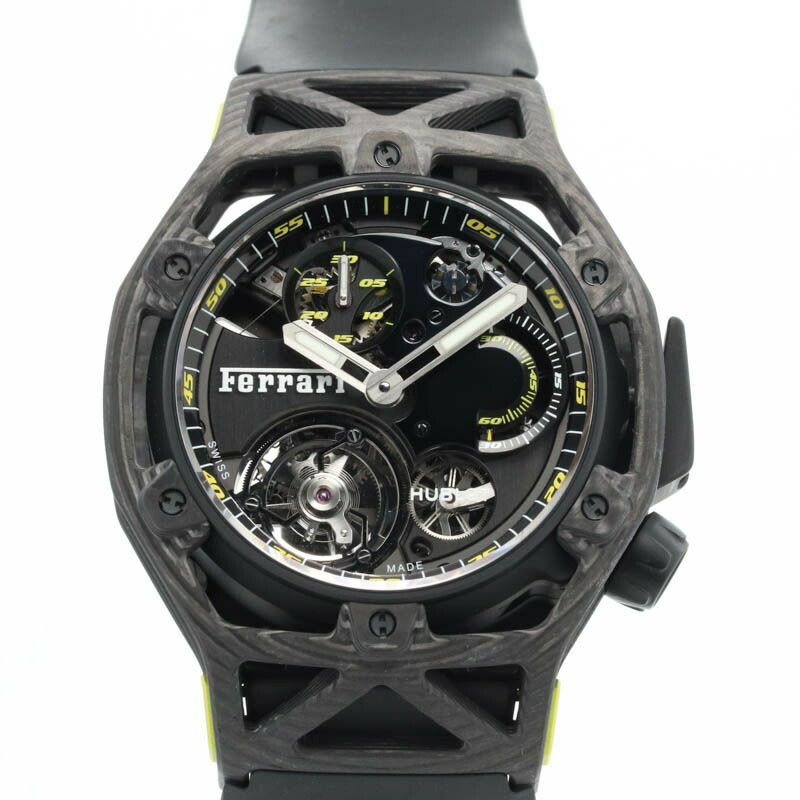 【中古】HUBLOT  <br>TECHFRAME FERRARI TOURBILLON CHRONOGRAPH LIMITED TO 70  <br>ウブロ <br>テクフレーム フェラーリ トゥールビヨン クロノグラフ 世界限定70本 <br>408.QU.0129.RX