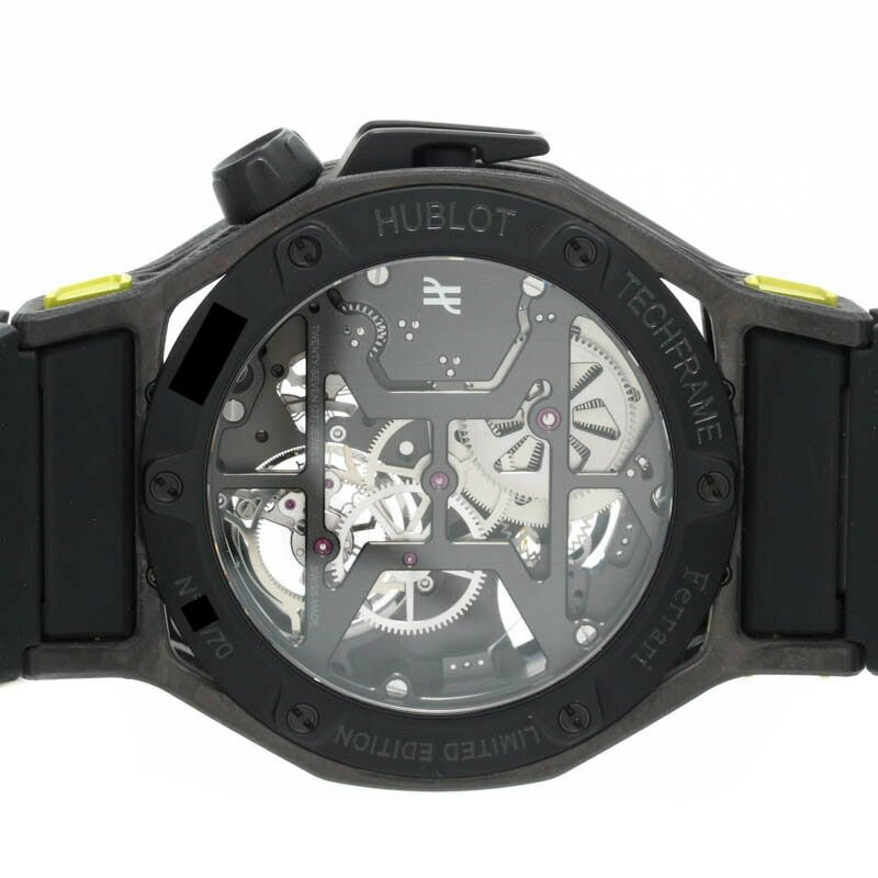 【中古】HUBLOT  <br>TECHFRAME FERRARI TOURBILLON CHRONOGRAPH LIMITED TO 70  <br>ウブロ <br>テクフレーム フェラーリ トゥールビヨン クロノグラフ 世界限定70本 <br>408.QU.0129.RX